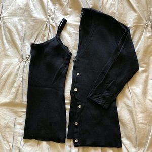 Ann Taylor black silk twin set